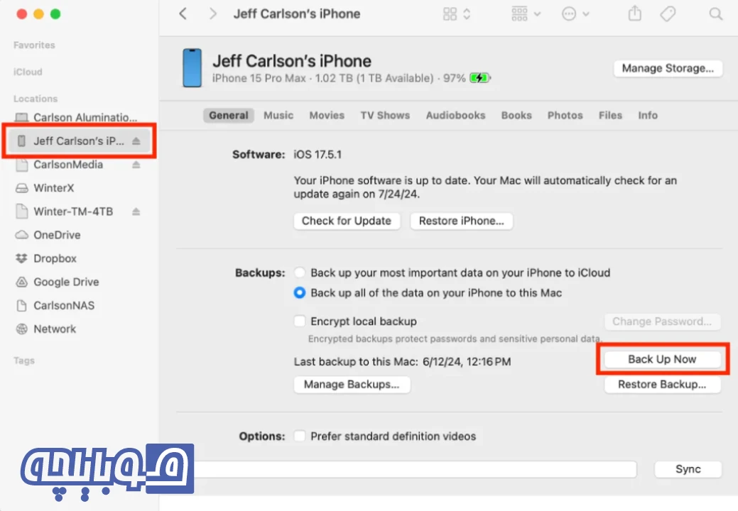 بکاپ آیفون در مک